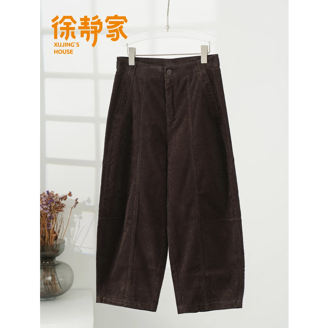 秋冬季新款复古加厚灯芯绒休闲女大码高腰宽松直筒裤66130