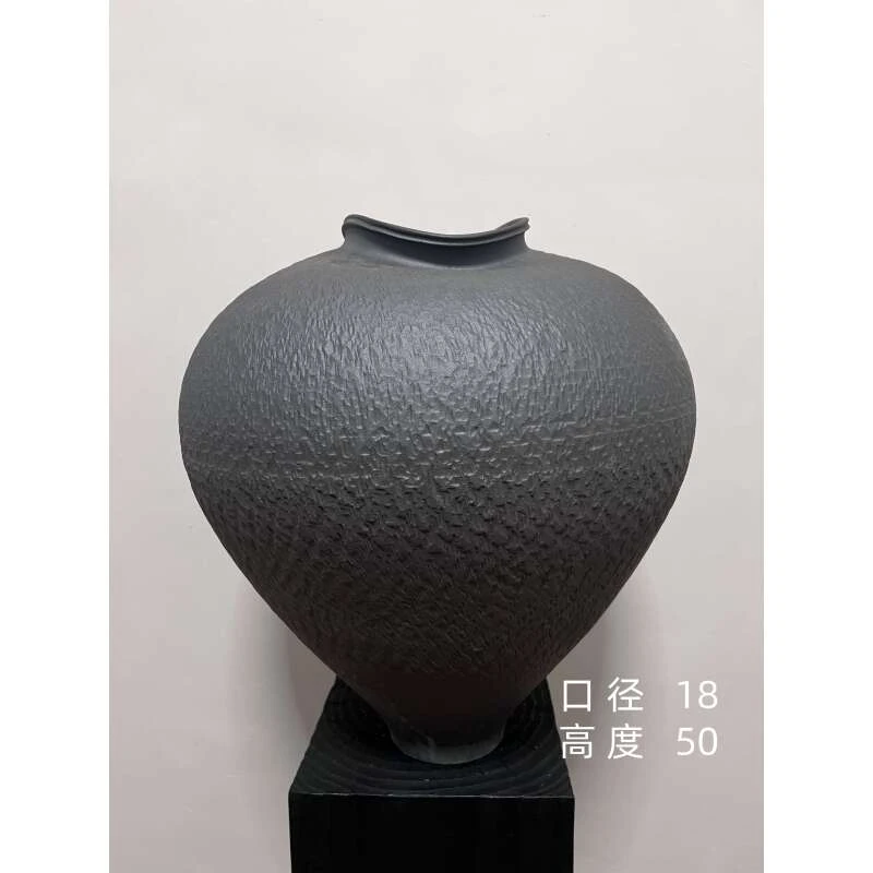 景德镇高温手工陶瓷口径18高度50 家居饰品 黑色纯手工中式黑金