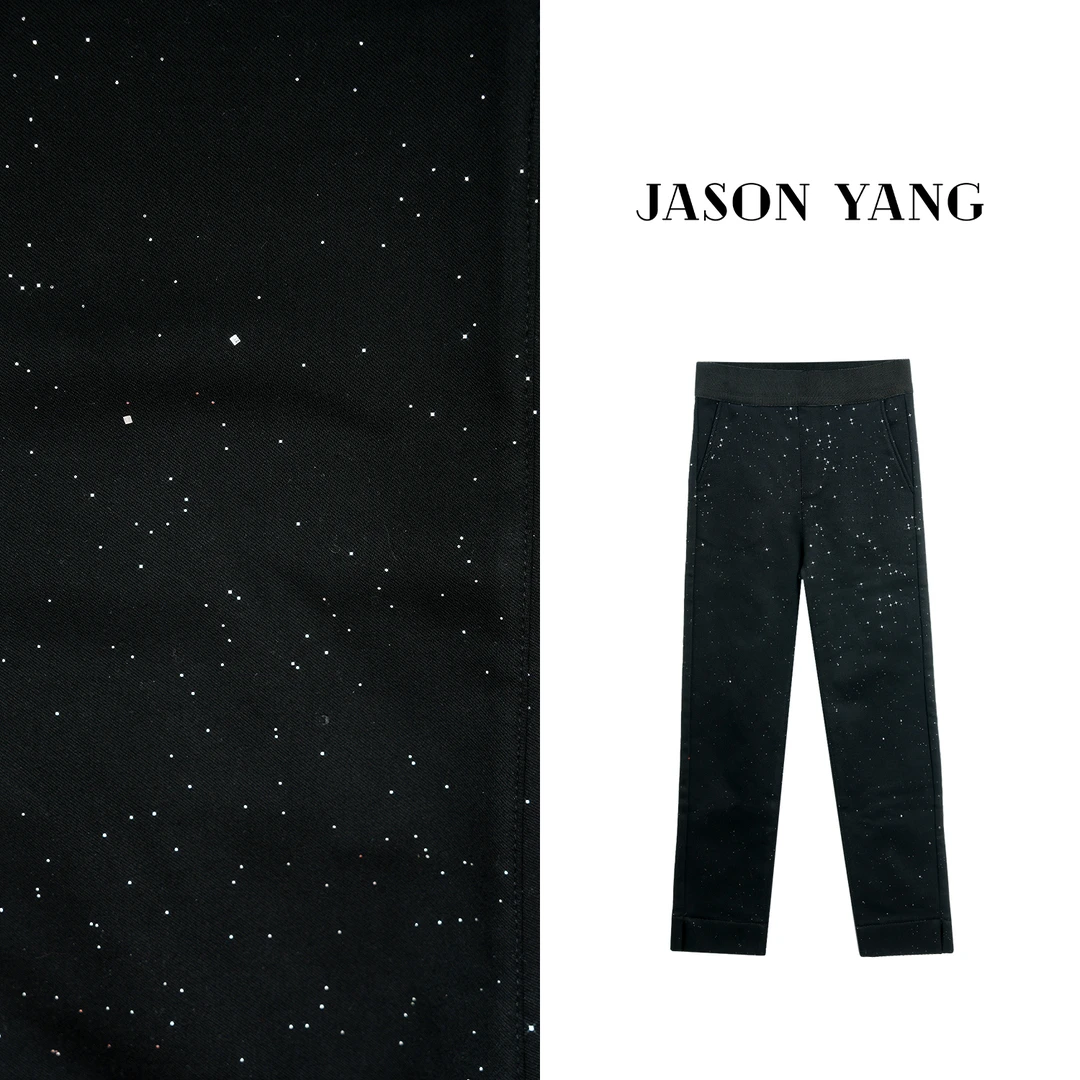 丽丽家 冬季新款满目星辰烫钻加厚显瘦烟管裤