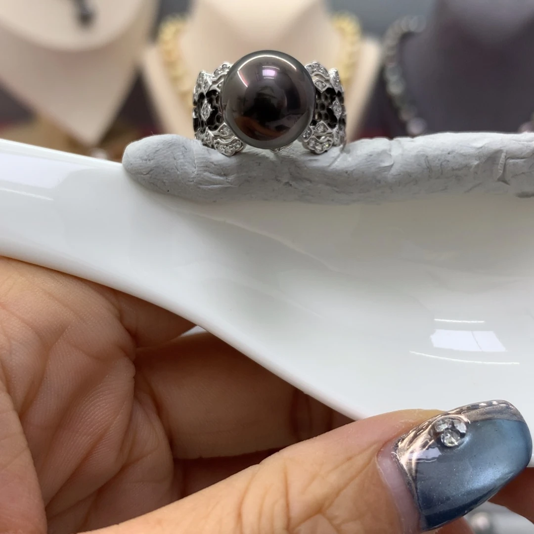 海水珍珠戒圈银S925镶嵌蔓**