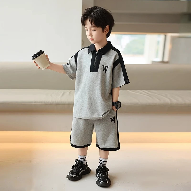 MK&UR.BV童装男童夏季套装儿童短袖短裤2025新款中大童休闲两件套