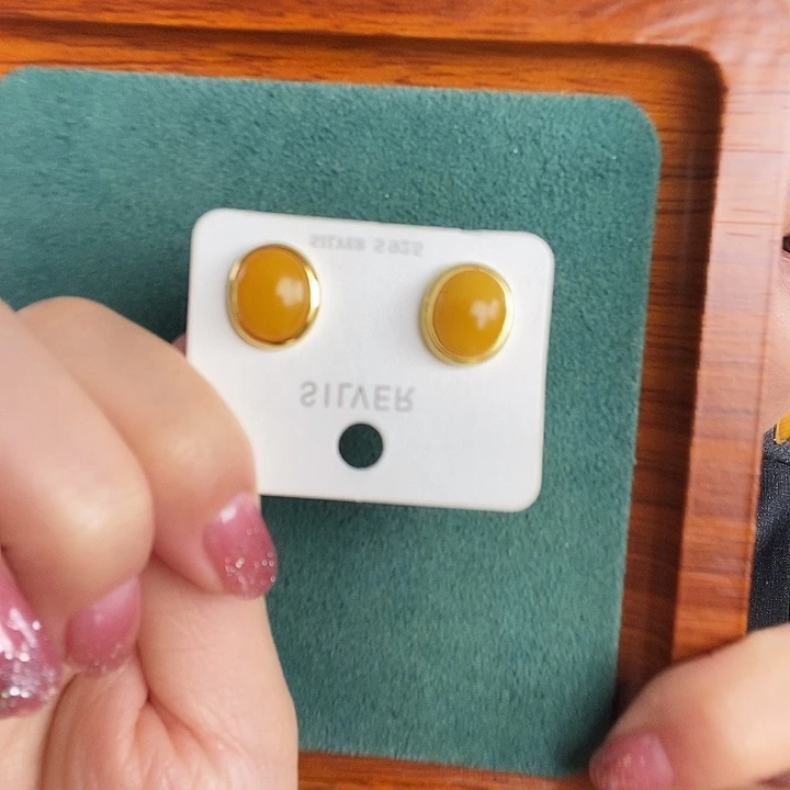 蜜蜡银S925镶嵌耳饰耳钉