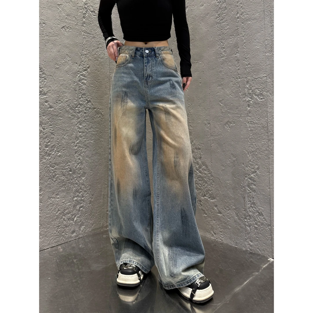 T13妮妮【L6611】早春新款宽松中高腰显瘦直筒堆堆牛仔裤