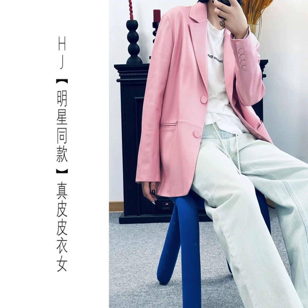 HJ【海宁琎口羊皮】潮流时尚显瘦时尚绵羊皮真皮皮衣外套女新爆25秋