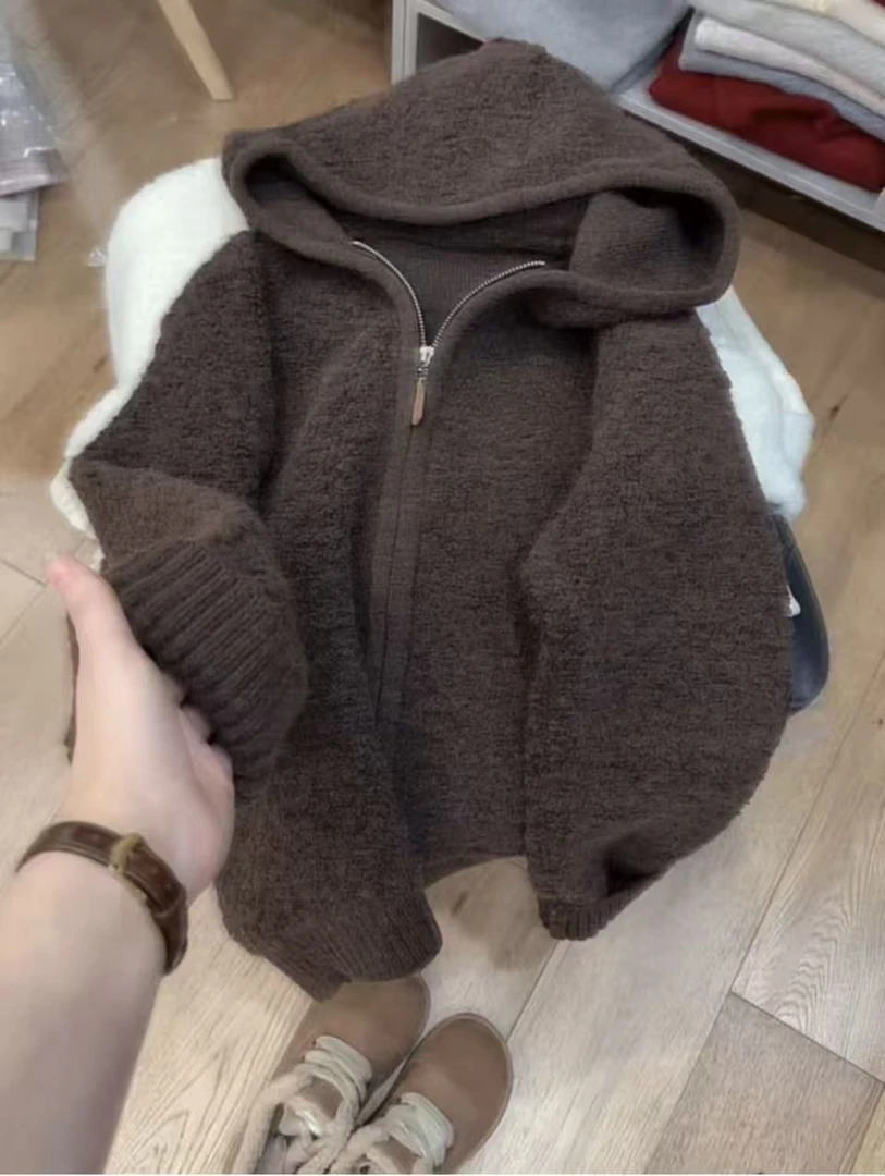 七言家厚墩墩！新品#美拉棕圈圈颗粒感拉链加厚帽衫@