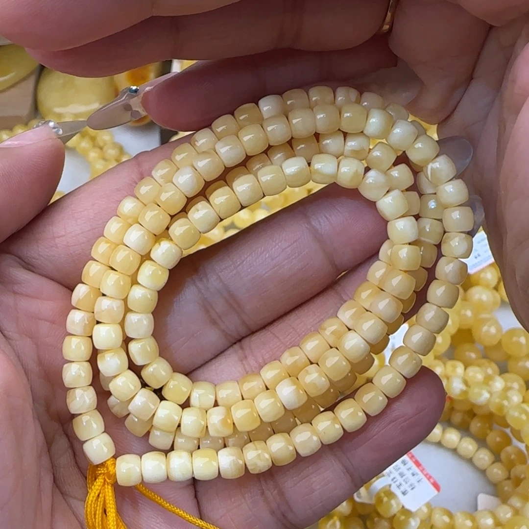 蜜蜡未镶嵌手链浓白花直切多圈