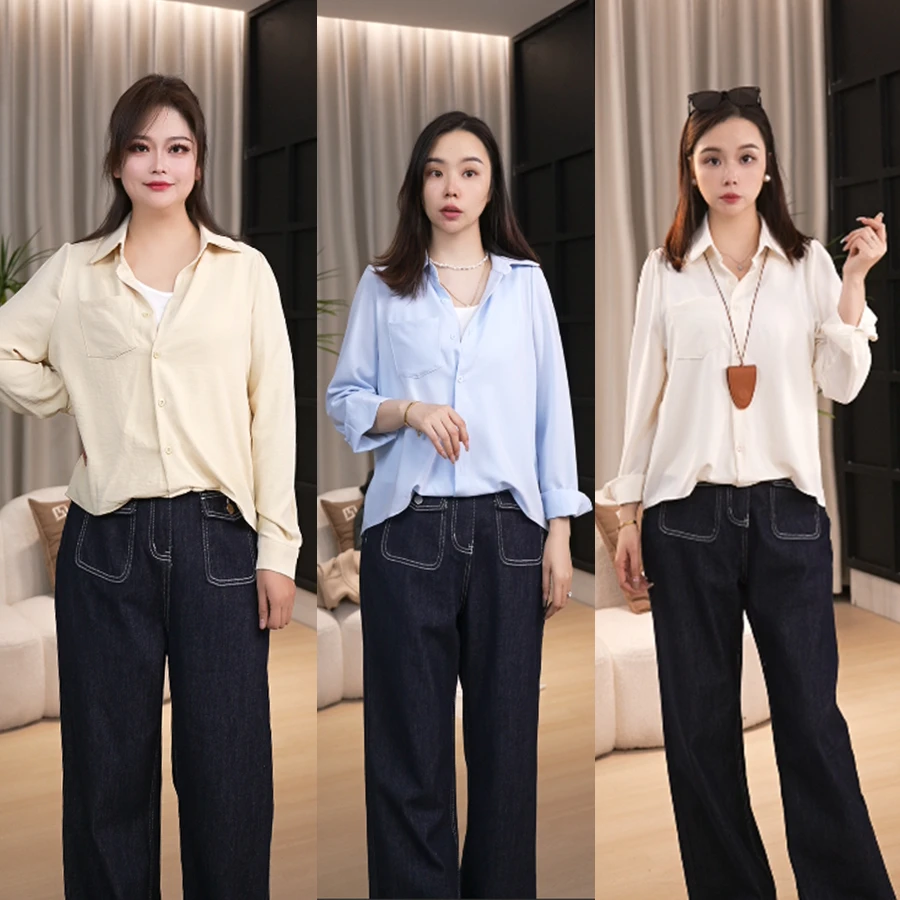 大码女装春季衬衫白色打底单穿上衣遮肉显瘦64030