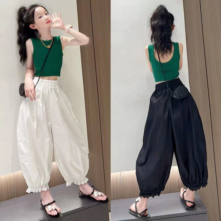 女童夏季套装2025新款儿童洋气无袖背心夏装女孩百搭束脚裤两件套