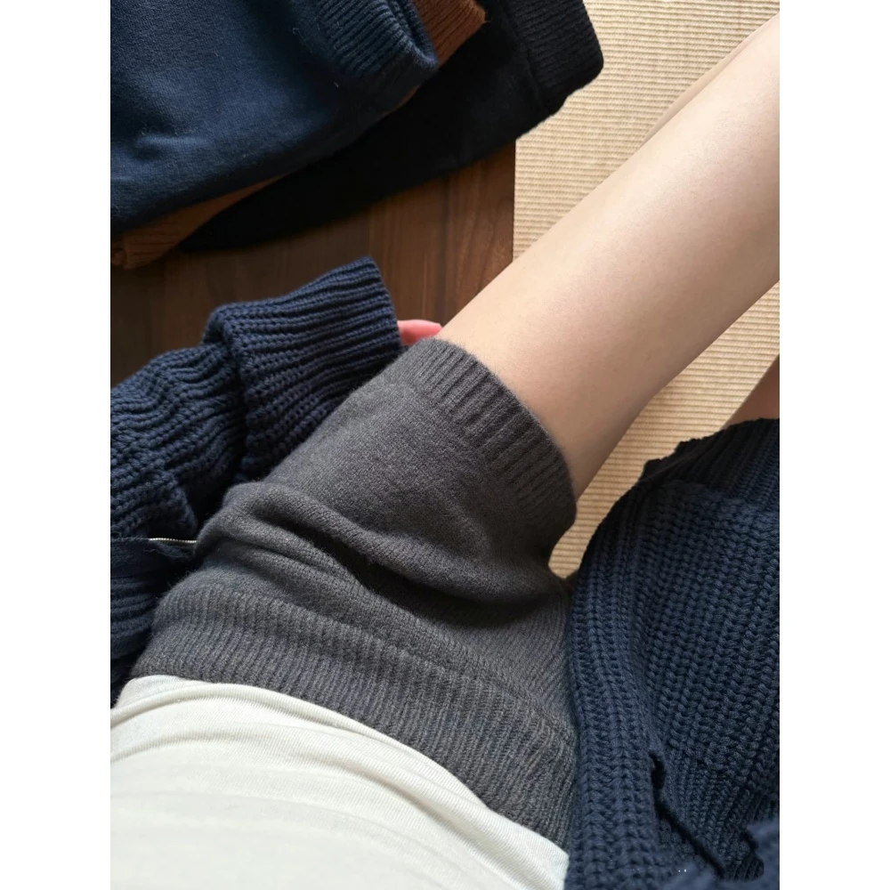 灰色针织短裤女秋冬高腰显瘦休闲小个子辣妹毛线直筒阔腿打底裤子