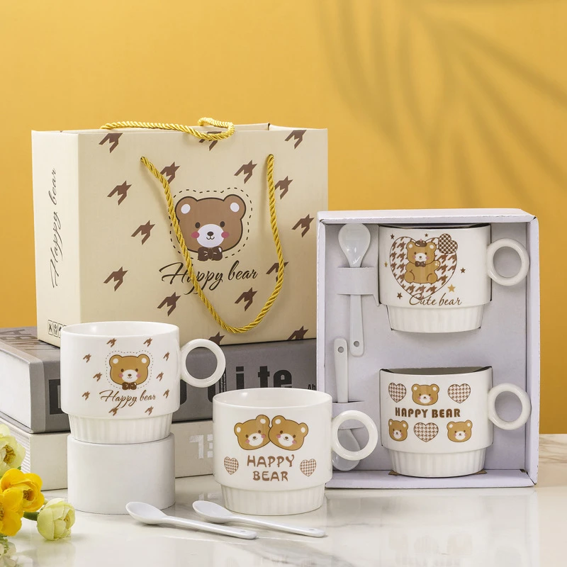 拉萨发货防烫陶瓷杯家用酥油茶杯早餐杯咖啡杯带勺子