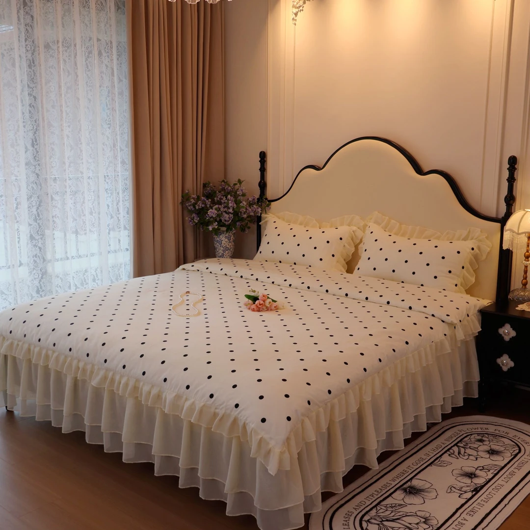 【清仓】波点 韩式全棉纯棉公主风床裙款工艺款防滑床四件套