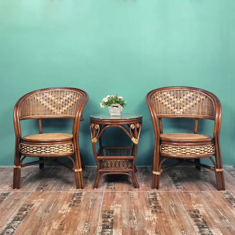 天然真藤三件套编织桌椅藤椅客厅家用阳台茶桌喝茶桌椅厂家直销