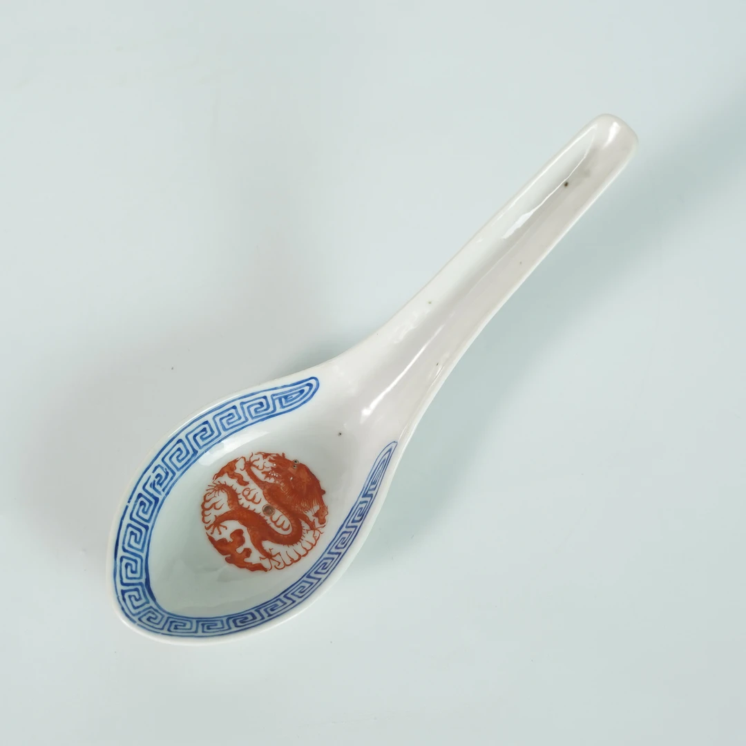 LDXZ250315003【十竹斋】清光绪料彩团龙纹调羹（大清光绪年制款）