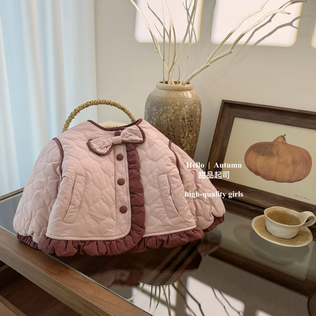 【甜品起司】女童小香风棉服童装冬季新款宝宝可爱荷叶边加厚外套