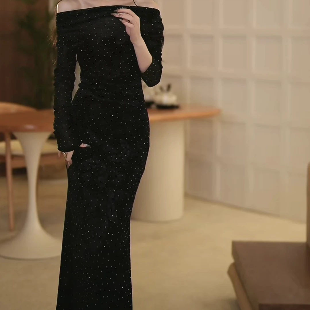 【yola】闪熠魅影秋季新款法式气质收腰显瘦鱼尾连衣裙-CY0679