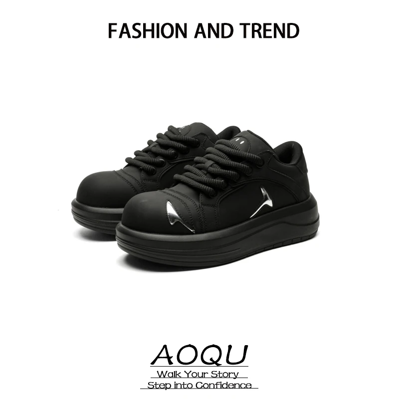 2025新款厚底小胖丁情侣面包板鞋小众皮面笑脸休闲百搭运动男鞋