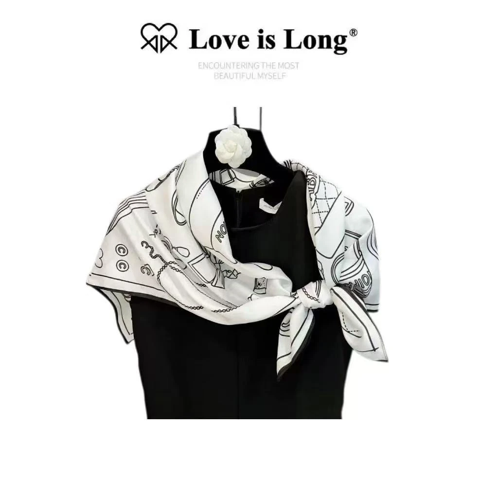 Love is long春秋季【线条元素】韩版披肩仿真丝丝巾外搭90薄款丝巾