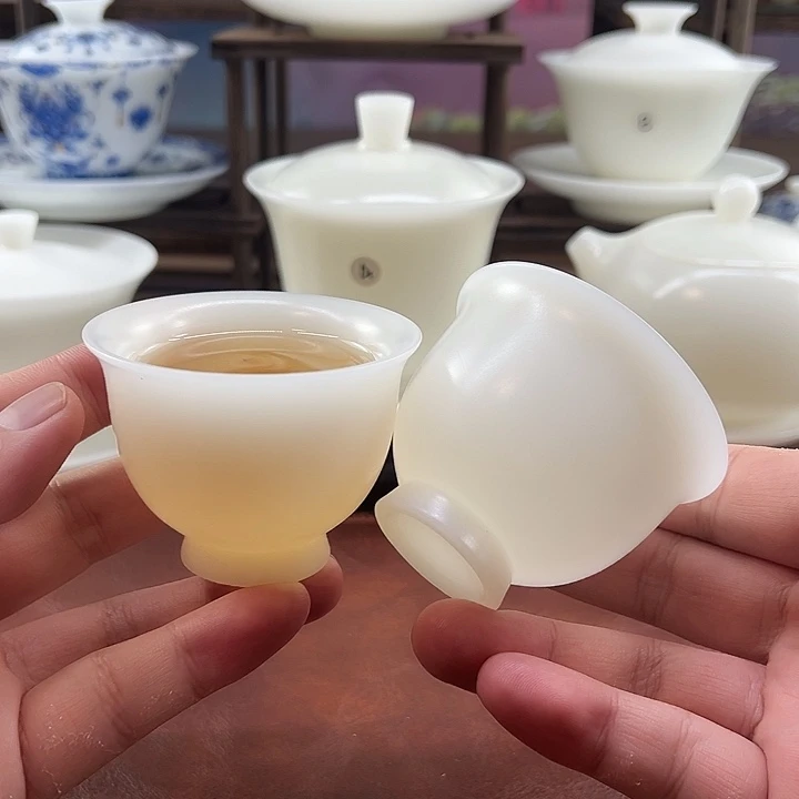 2杯:隐唐窑/璞玉素烧自生釉65ml高足反口杯