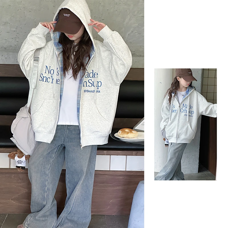 女童外套春秋款2025新款洋气6-12岁大童卫衣儿童秋装宽松连帽衫