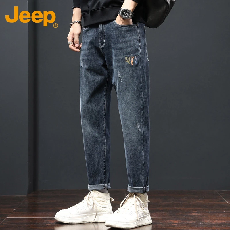 Jeep吉普男士牛仔裤春夏新款潮流韩版休闲百搭青年直筒宽松男裤子