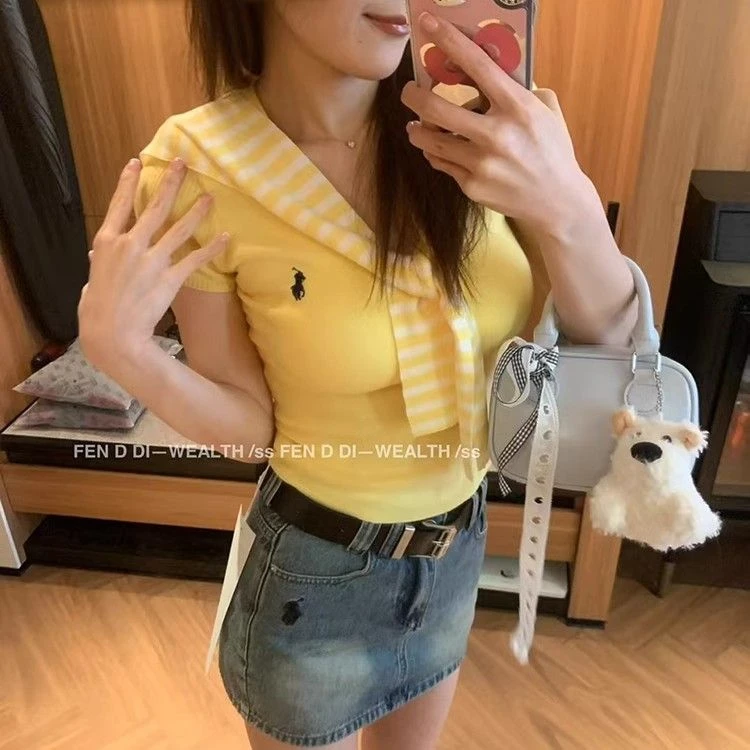 2025春季新款韩版时尚百搭显瘦披肩V领针织衫短袖显瘦两件套上衣