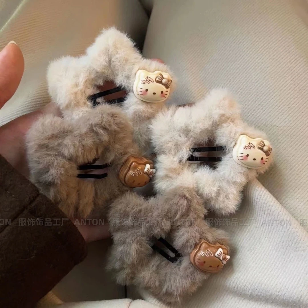毛绒星星发夹秋冬毛茸茸简约百搭kitty猫少女五角星可爱发饰发卡