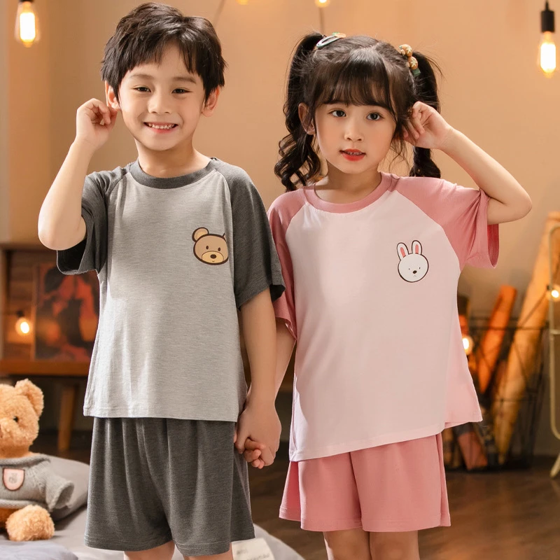男童女童夏季三件套空调服莫代尔棉睡衣套装家居服