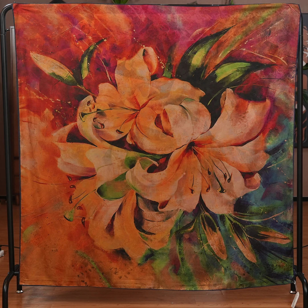 【F84-38千娇百媚花萝】140*140丝巾围巾桑蚕丝老料百搭女士国风