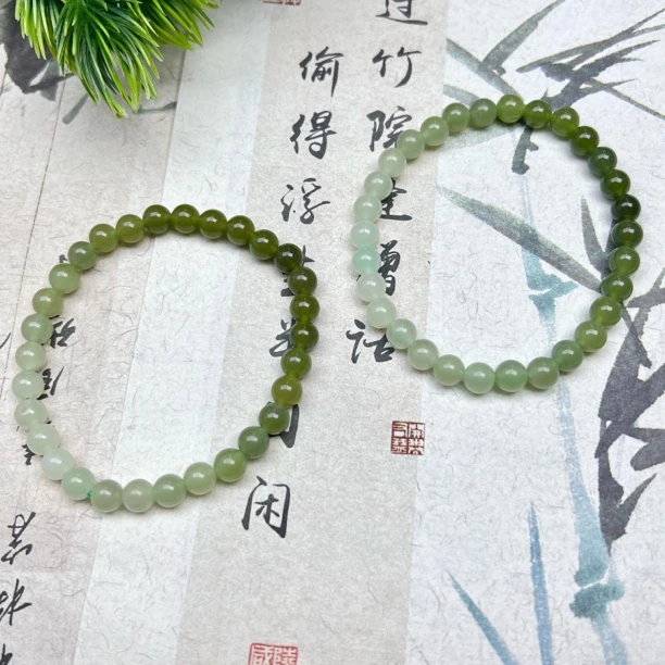 JZF1和田玉渐变手串6mm+多样性发其一