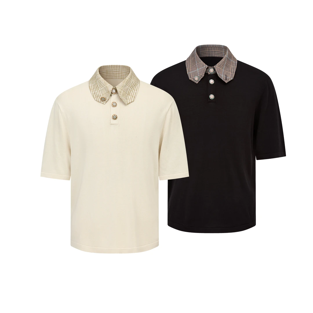 TAICHIISM"软糯千鸟"POLO针织格纹凉爽丝透气亲肤珐琅扣短袖tee衫