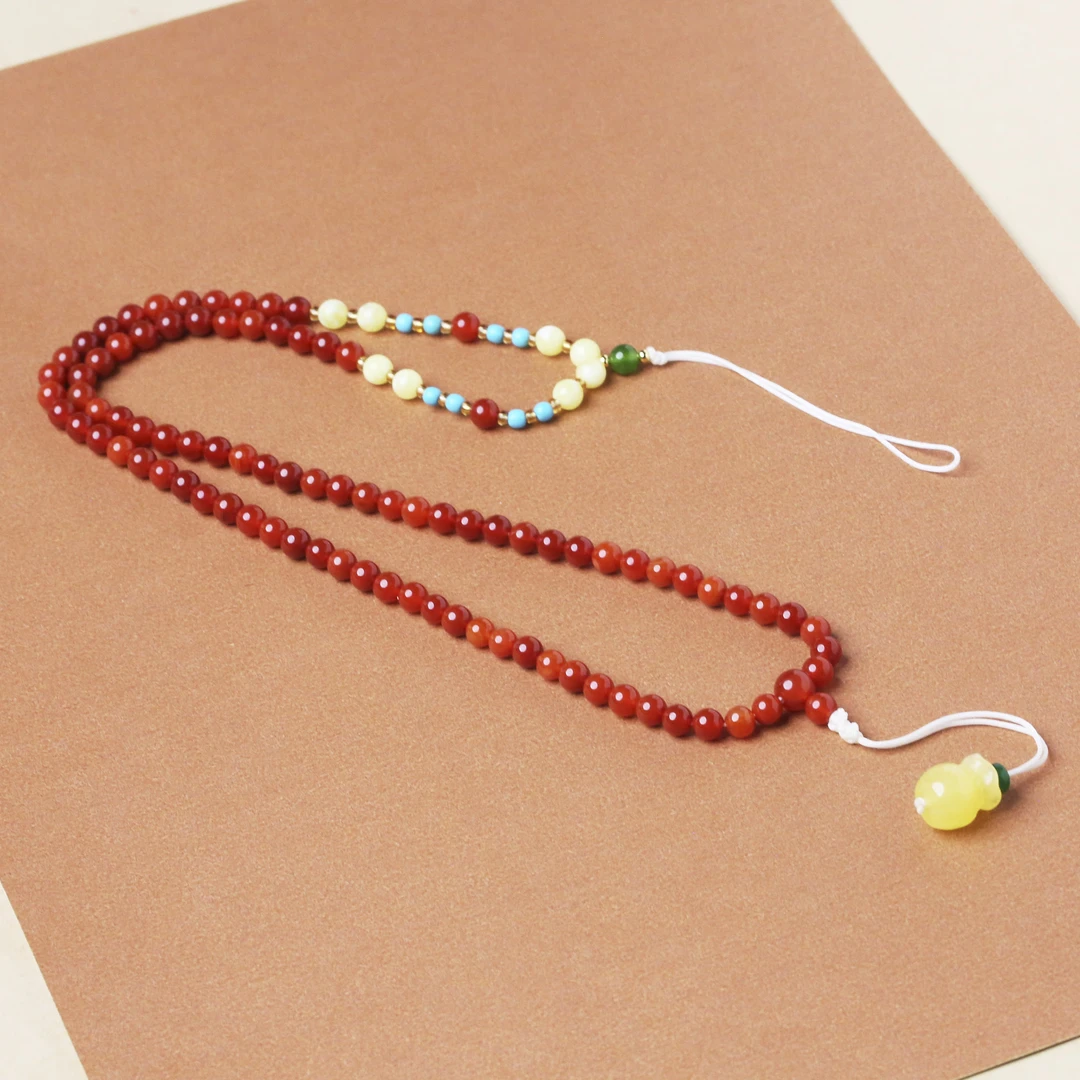 项链毛衣链女款红色免打结和田玉编织时尚长链国风设计款项链64