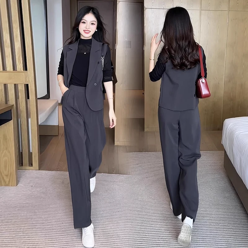 La babite拉贝缇早春时尚气质套装女新高级西装马甲直筒裤三件套
