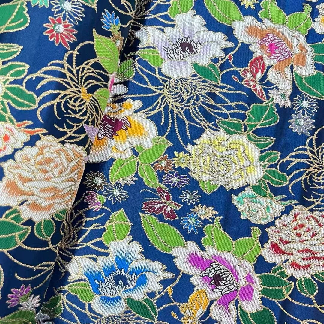 【楚娇】 百分百桑蚕丝 4-妆花云锦芙蓉金菊蓝底  75门幅