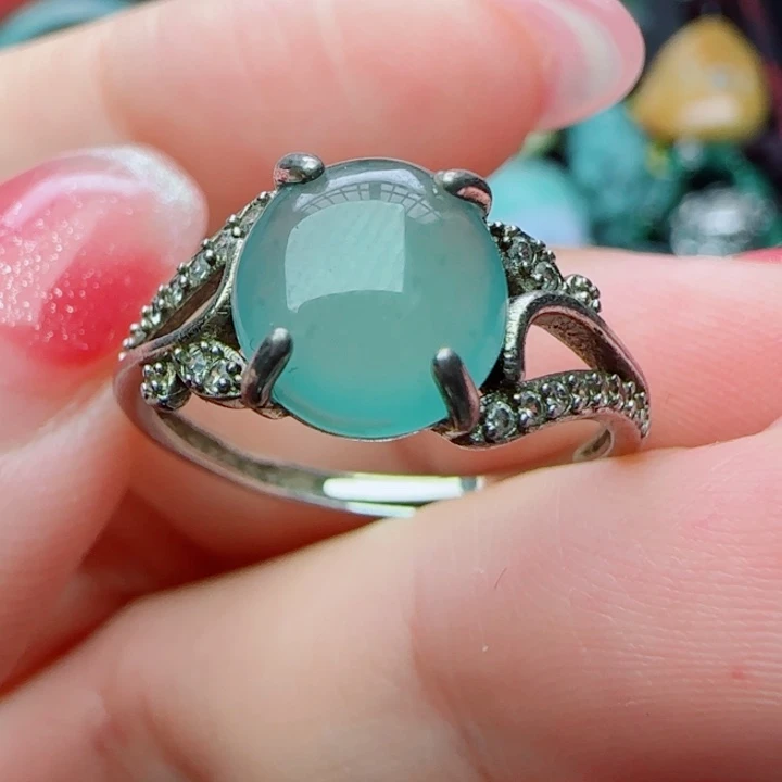 翡翠戒指银S925镶嵌天然A货48