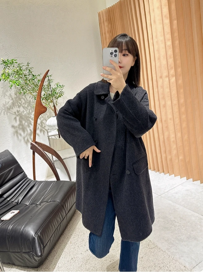 【褚培培自制】“毛呢大衣”双面驼绒大衣韩版加厚中长款双排扣外套