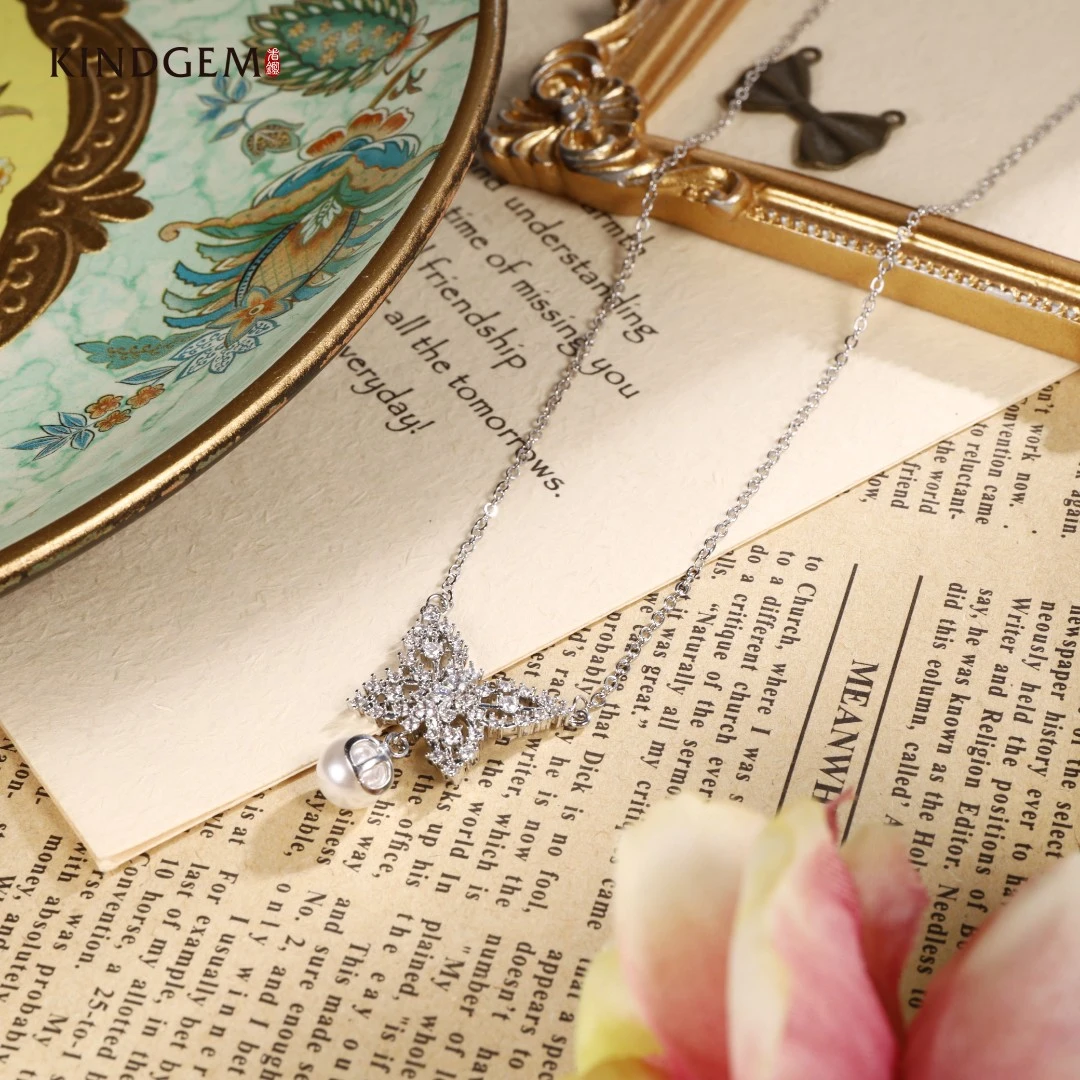 铜合金项链 【Lisa Nik】美·银色蝴蝶镶嵌气质项链 AT74XIPC-28266