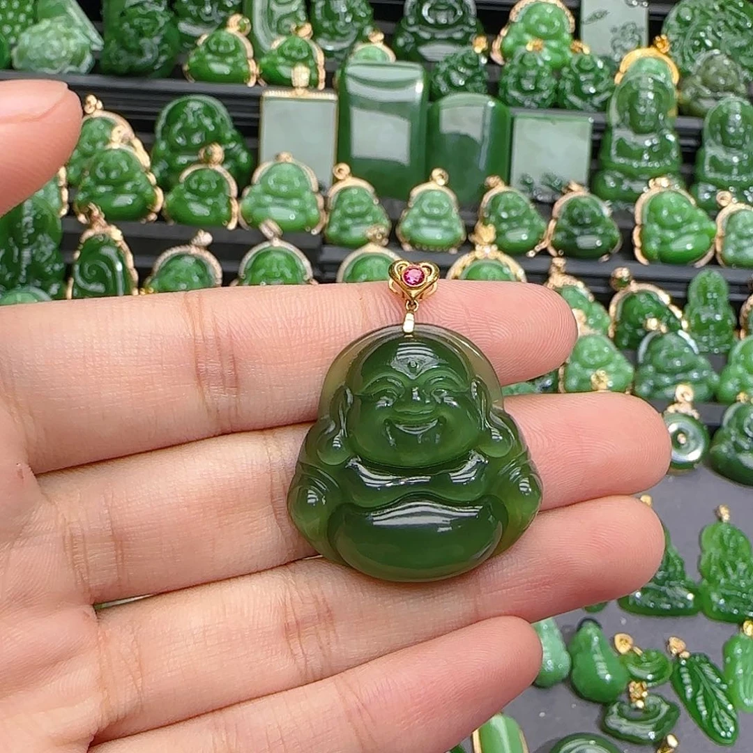 和田玉（碧玉）18K金镶嵌颈饰