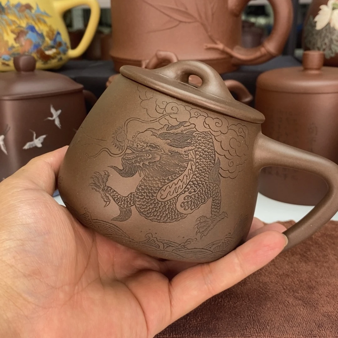 紫砂茶杯龙行天下石瓢杯