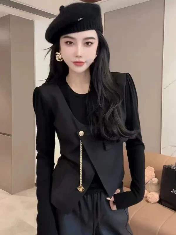 短款纯色T恤网红春季圆领黑色打底洋气抗皱百搭名媛气质长袖