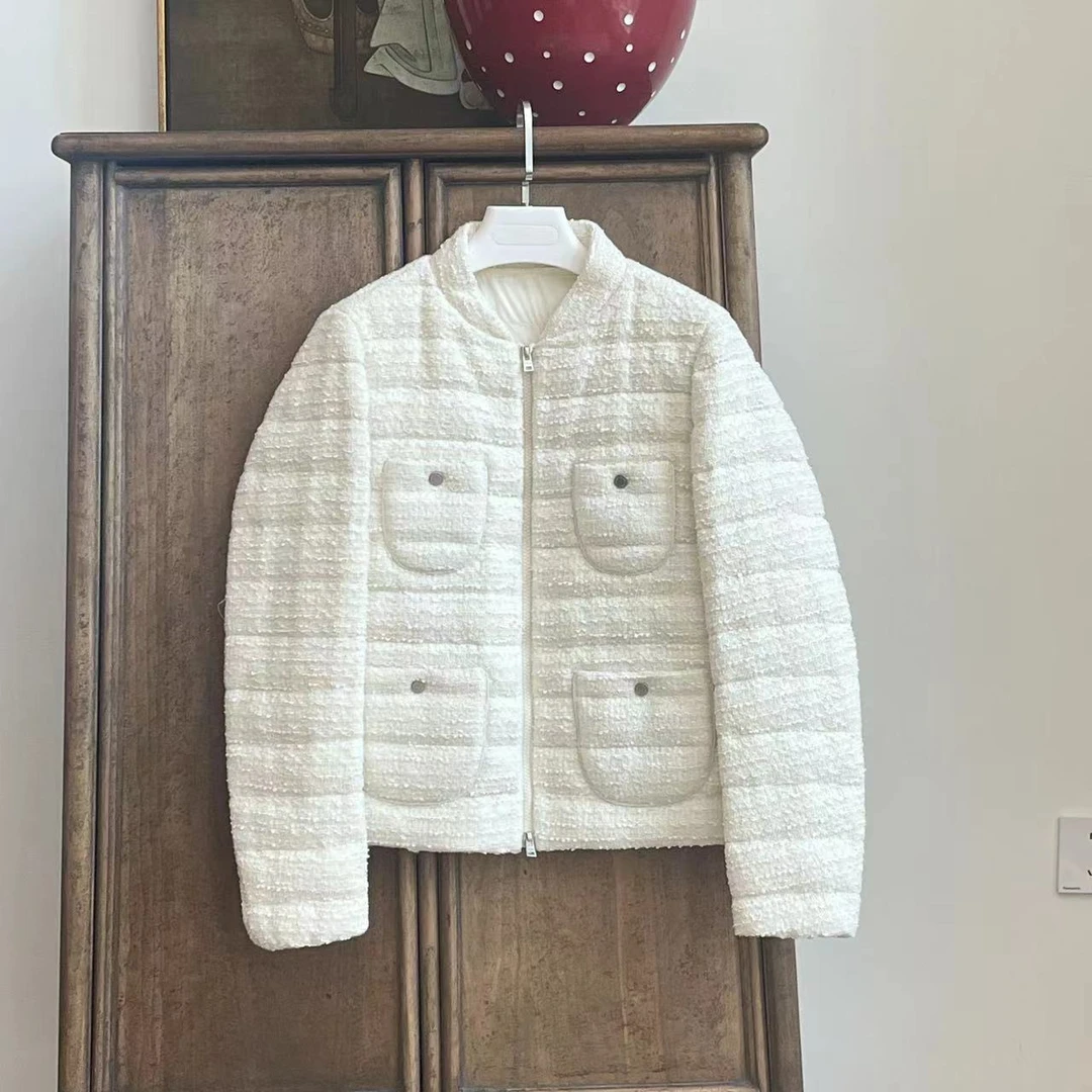 MYL 2024秋冬新品白色羊毛混纺小香鹅绒服时尚百搭气质羽绒服