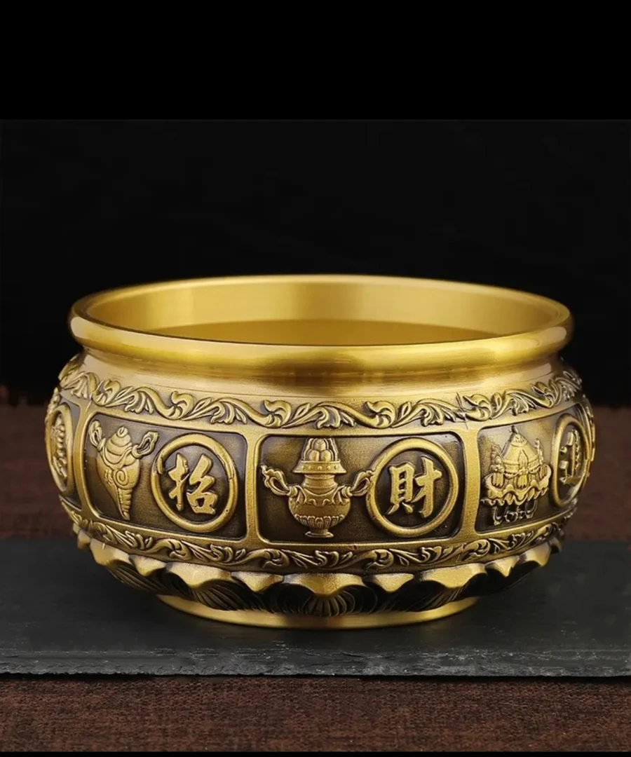 全黄铜实心有求必应聚宝盆大号中式家居玄关办公室铜摆件礼品摆设
