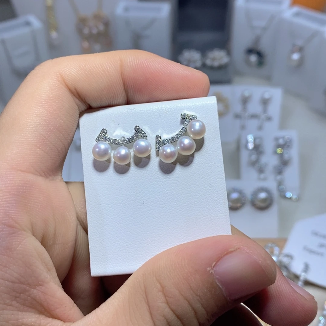 耳饰银S925镶嵌淡水珍珠