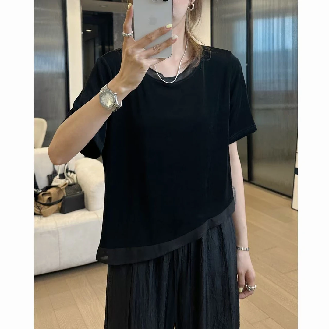 小静静一会【不规则醋酸T】2025夏款设计感显瘦短袖 2505C2568