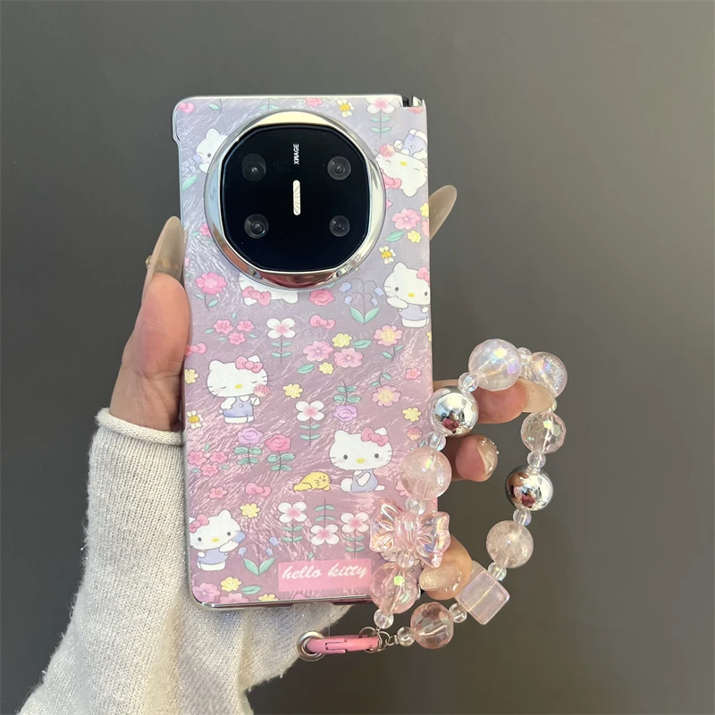 小碎花kt猫适用华为matex6折叠屏手机壳x5中轴皮纹x3典藏版链条女