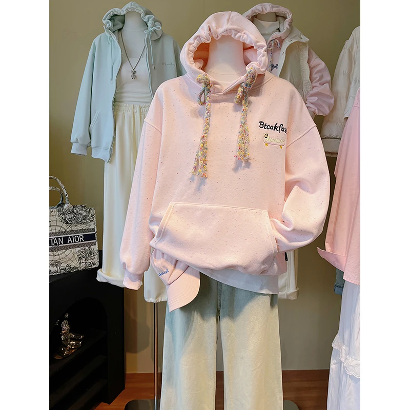 春秋可爱小熊刺绣连帽美式上衣2026新款爆款百搭情侣外套宽松卫衣