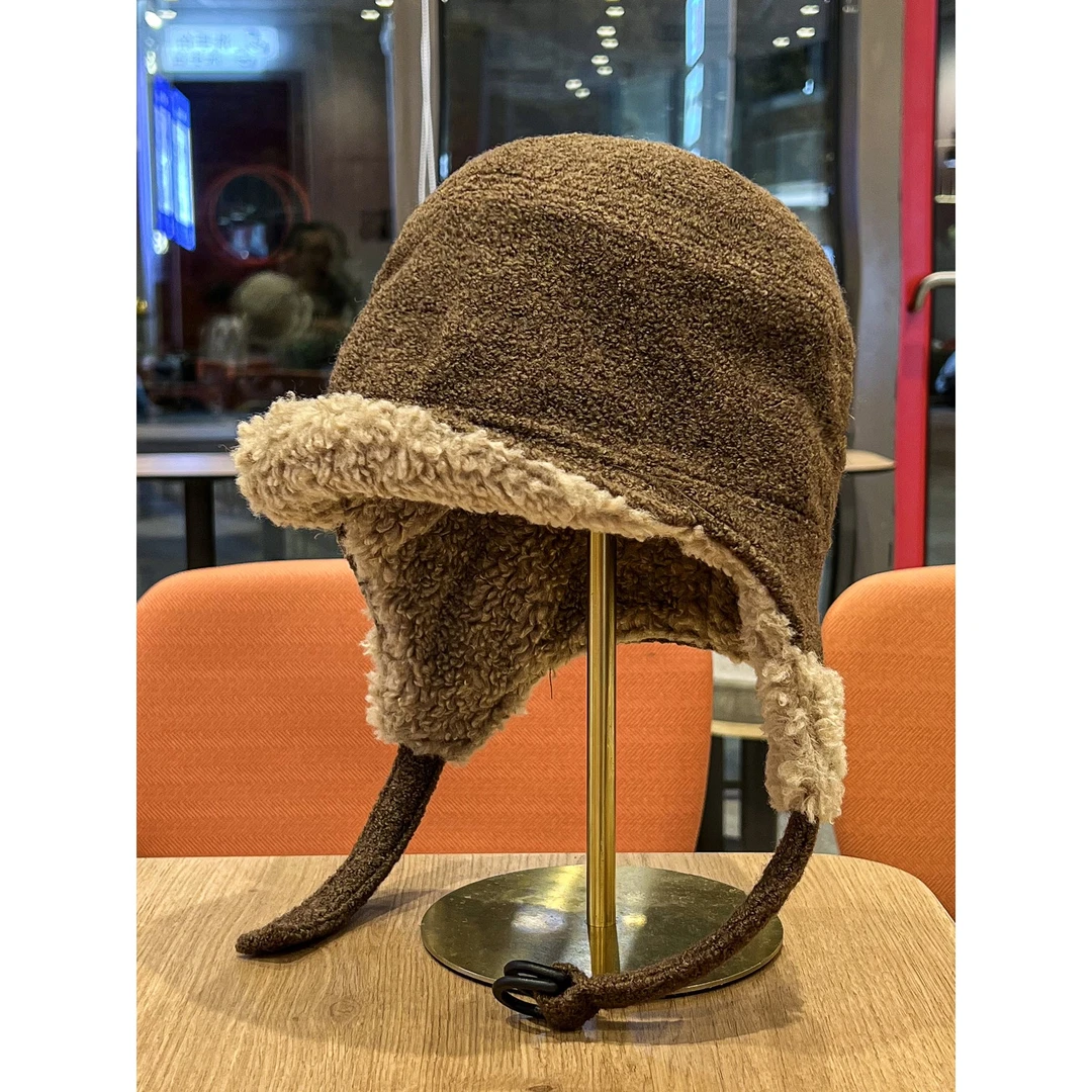 日系加绒羊羔绒飞行帽子女冬季户外保暖防寒护耳帽子男复古雷锋帽