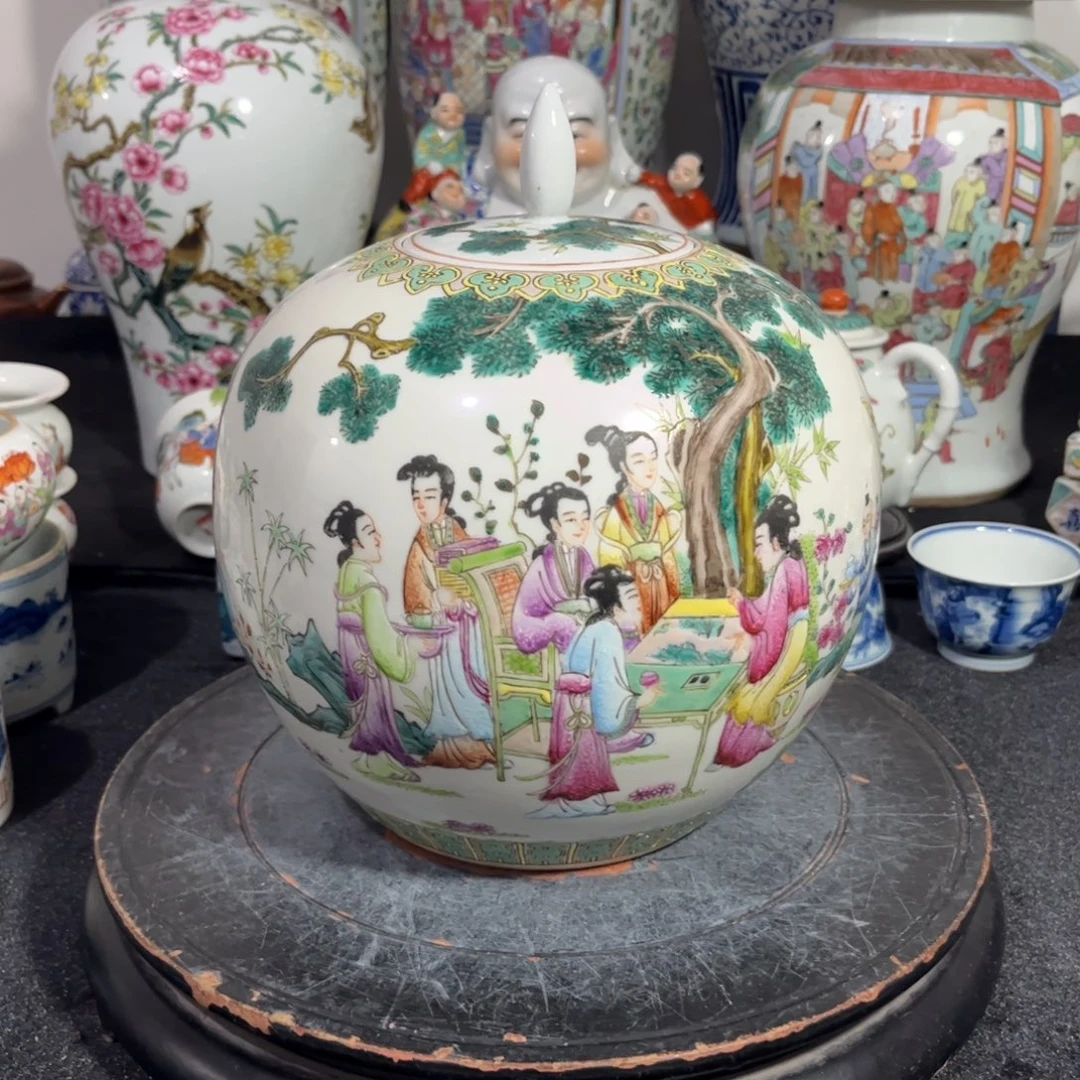 摆件粉彩人物故事西瓜罐