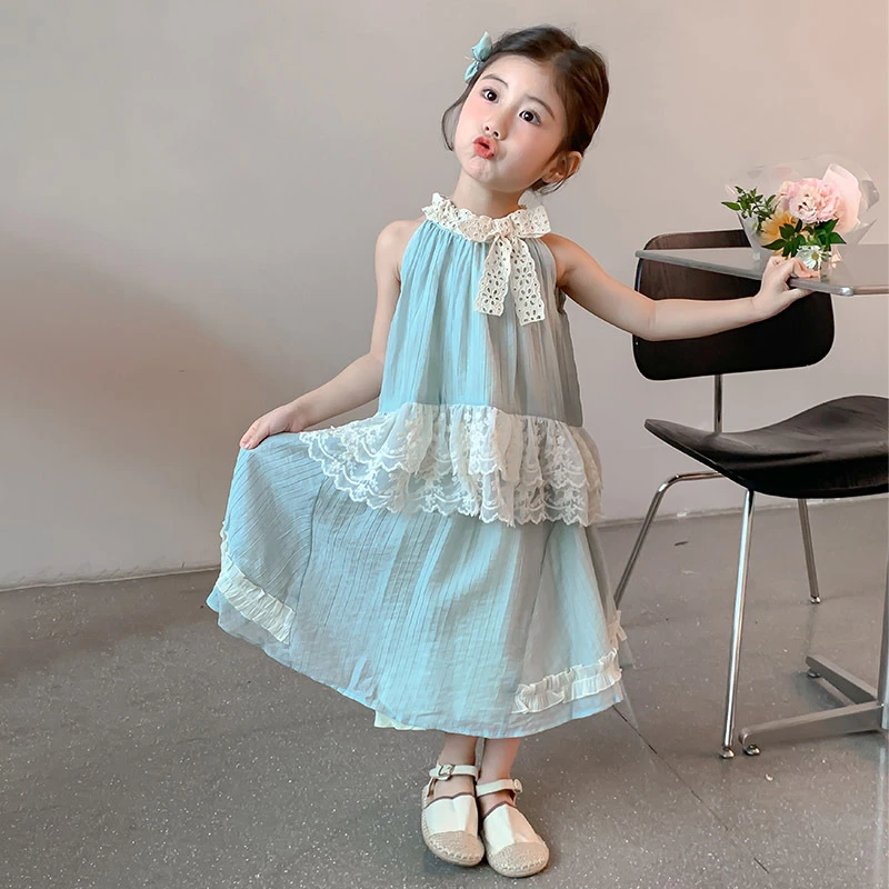 女童套装中小童吊带蕾丝拼接背心两件2025新款女童夏季民族风套装