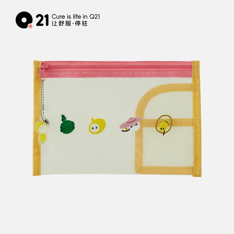 Q21网格透明拉链收纳袋刺绣儿童卡通透明耐磨便携大容量S4CF019