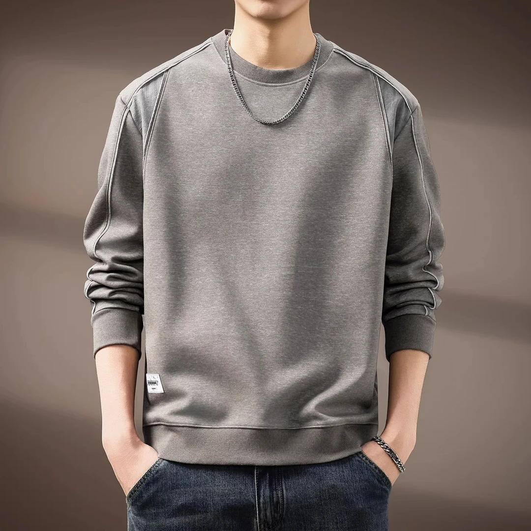 美式复古扎染重磅圆领卫衣男士秋冬新款解构宽松休闲加绒加厚上衣